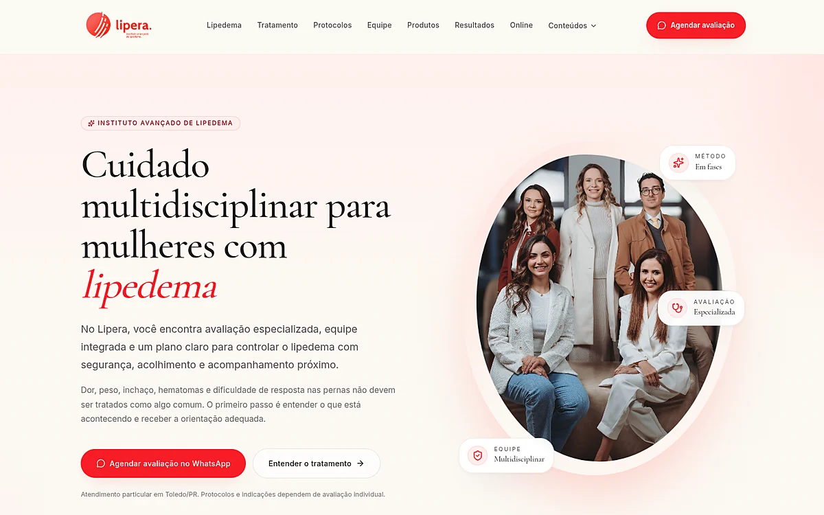 Site desenvolvido para Lipera - Instituto Avançado de Lipedema