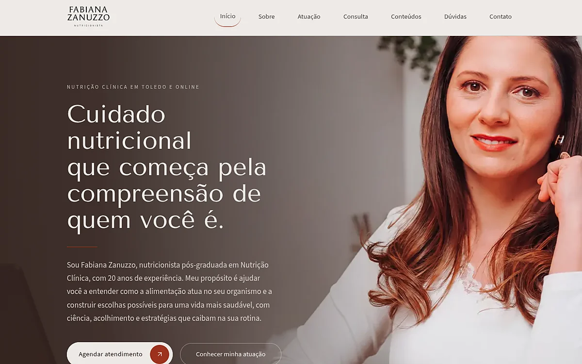 Site desenvolvido para Fabiana Zanuzzo - Nutricionista